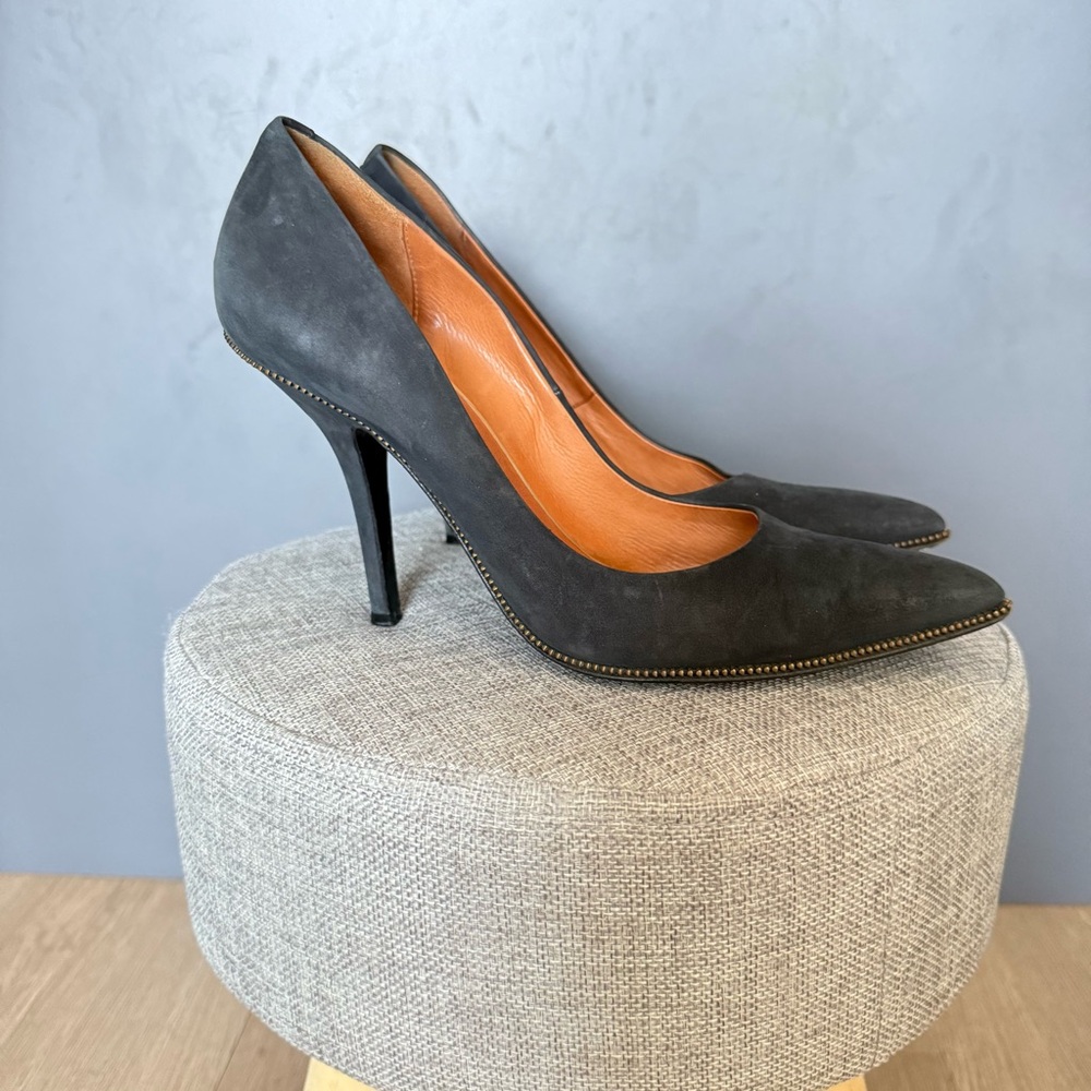 Givenchy Women Blue Black Suede Leather Bronze Zipper Pointed Pump‎ Heel 37 / 7 - Picture 3 of 16